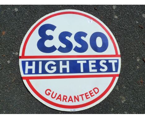 ENAMEL ADVERTISING SIGN ESSO HIGH TEST GUARANTEED CIRCULAR APPROX. 30 INS DIAMETER, DOUBLE SIDED