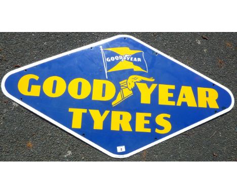 ENAMEL ADVERTISING SIGN GOODYEAR TYRES APPROX 48 INS. X 26 INS. GB 592-55