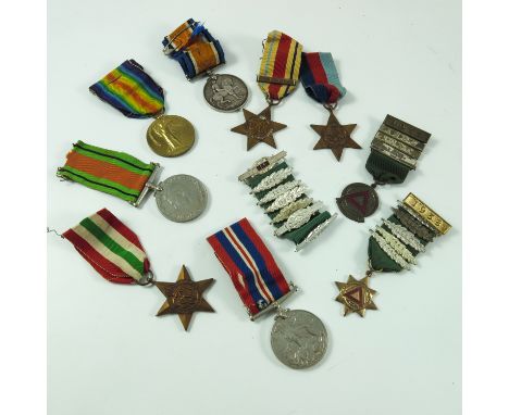 MISCELLANEOUS MEDALS ETC. INCLUDING WWI PAIR 989744 PTE. H. HADDON RAMC, WWII WAR AND DEFENCE MEDAL, AFRICA STAR 8TH ARMY BAR