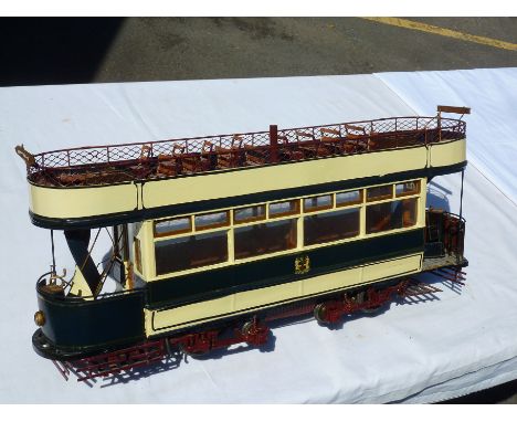 VERY DETAILED SCRATCH BUILT TRAM CAR MODEL , LARGE SCALE OPEN TOP BCT FORWARD TRAM WITH MOTORS, HIGHLY DETAILED WITH REVERSIN