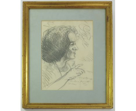 SKETCH PORTRAIT DEPICTING BARBARA HEPWORTH, ST.IVES, DATED 1962 LABELLED VERSO MERVYN LEVY 23 X 34 cm