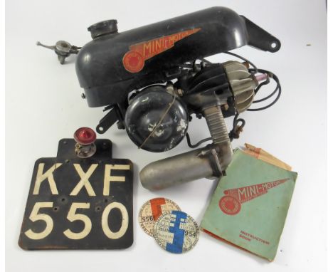 MINI MOTOR VINTAGE BICYCLE ENGINE TOGETHER WITH FUEL TANK MUD GUARD NUMBER PLATE KXE550 AND ORIGINAL LOG BOOK