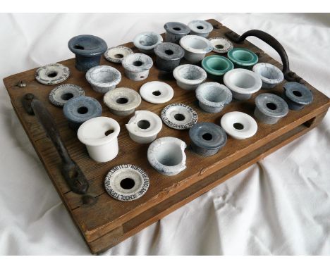 VINTAGE SCHOOL “INK TRAY” WITH ORIGNAL PORCELAIN INK POTS