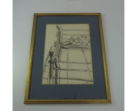 SKETCH DEPICTING BOXING RING INITIAL L K (LAURA KNIGHT?) APPROX 35 X 25 cm ARR MAY APPLY