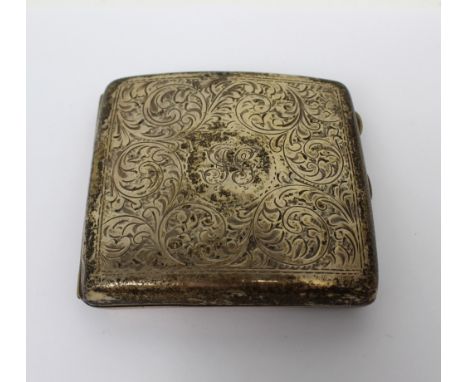 A hallmarked silver engraved cigarette case, William Hair Haseler, Birmingham 1923, approx 3.6ozt.