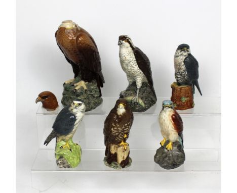 A collection of six Royal Doulton Scotch whisky decanters; 'Kestrel', 'Buzzard', 'Merlin', 'Peregrine Falcon', 'Osprey' and '