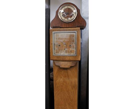 An Art Deco walnut grandmother clock, height 168cm, also a walnut mantel clock case (2).