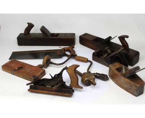A collection of vintage woodworking tools to include no.24 plane by Spiers of Ayr, various other planes etc.