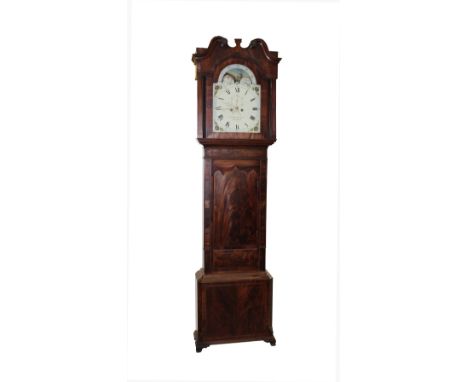 Jas Cawson & Son of Liverpool; a late 18th century mahogany-cased longcase clock, the swan neck pediment above circular white