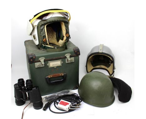 A boxed post-WWII era helmet, protective flying Mk.2.A (size medium broad), no.13933, visor no.9231, retaining internal modif