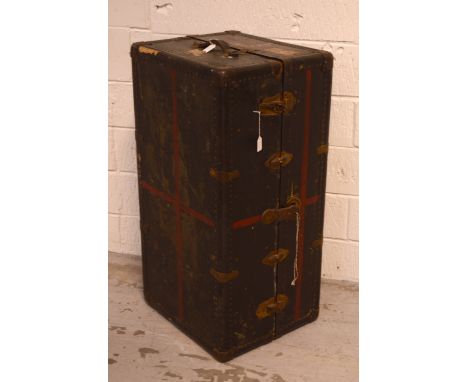 A 19th century bound steamer trunk with cast metal corners and brackets, 33 x 83cm.