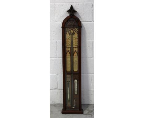 A late Victorian carved walnut 'Admiral Fitzroy's Barometer', height 117.5cm. CONDITION REPORT Overall good but missing one p