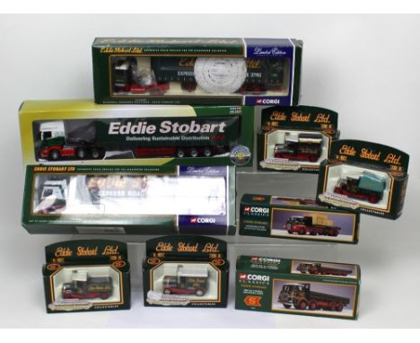 A collection of diecast model 'Eddie Stobart' commercial vehicles including Corgi 'DAF XF Super Cab Curtain-Side', no.CC13201