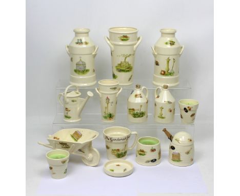 A collection of boxed Aynsley 'Edwardian Kitchen Garden' ceramics to include two milk jugs, a honey pot, a vase etc.