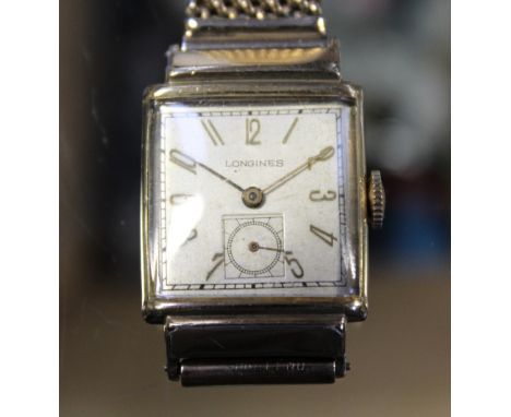 Longines; a gentlemen's c1940s tank-style dress watch, high grade seventeen-jewel Calibre 9L manual-wind movement, 10kt gold 