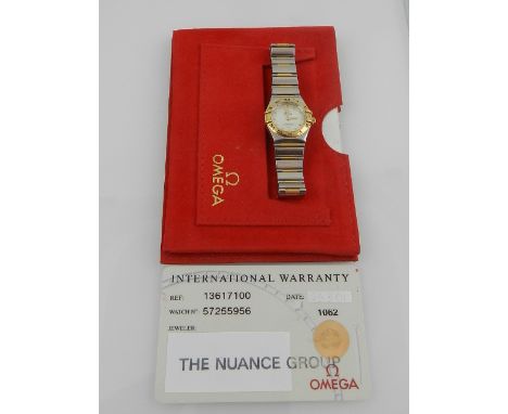 Omega, Switzerland. A Contemporary ladies bimetallic constellation wristwatch, having mother of pearl button dial with Roman 