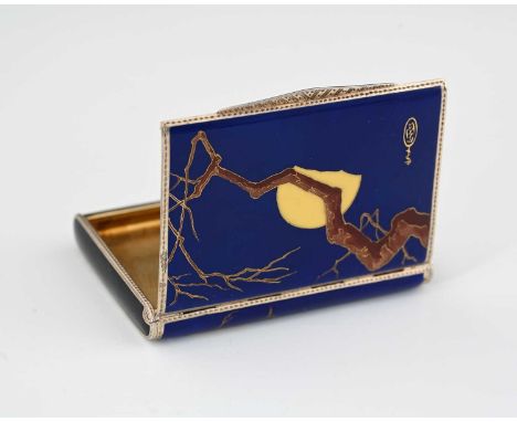 A Continental silver and enamel cigarette case, of rectangular form, with polychrome enamel in midnight blue and black, with 