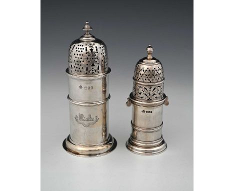 A Victorian silver lighthouse-form caster, in the early eighteenth-century manner, with double armorial crest and motto, 'God