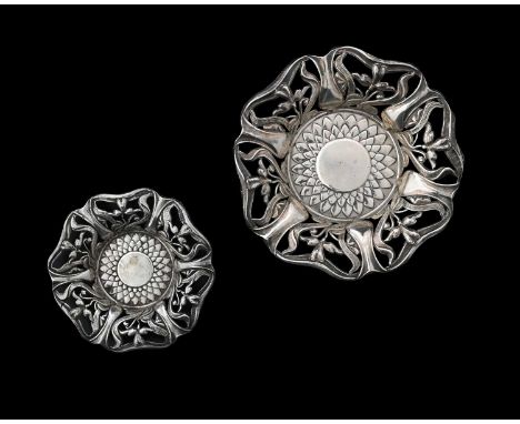 Hilda Pemberton (attributed) for Liberty and Co., two Arts and Crafts silver reticulated dishes, William Hair Haseler, Birmin