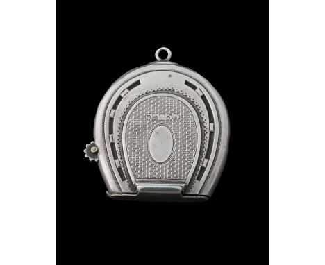 A Victorian silver novelty horseshoe vesta case, the exterior decorated with engine turning, sponsor's mark possibly Howard J