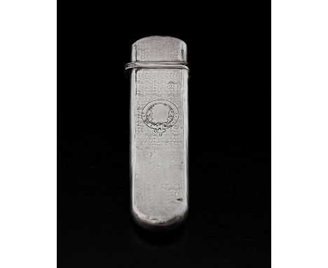 Nathaniel Mills, a Victorian silver spectacles case, of rectangular form with rounded base, the body decorated with engine-tu