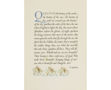 Stanbrook Abbey Press.- Augustine (Saint) "Question the Beauty of the Earth...", from a Sermon, illuminated with initial in b