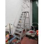 Portable Aluminum Warehouse Ladder, 24" W X 90" T to platform, 11' Tall with handrail X 7' Long (