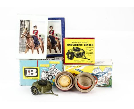 Timpo boxed lead figures of HM the Queen on Winston, F-G, Britain’s boxed 4F Tumbrel Cart, 9670 Dump Truck, and 1726 Ammuniti