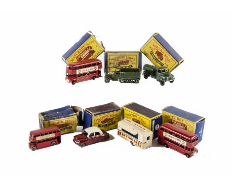 Matchbox 1-75 Series No.74a Mobile Refreshments Canteen, cream body, light blue base, GPW, No.5c Routemaster, BP Visco-Static