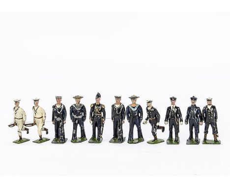 Britains prew WW2 Naval figures, whites at trail (7), blues marching (8), in boaters (30), Petty Officers (4), Midshipman (5 
