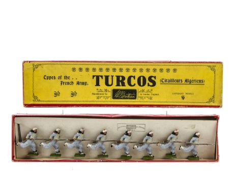 Britains set 191 Turcos Charging, figures stamped depose, in original box, G in G box
Figures with slight wear only. Box slig