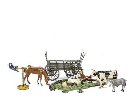 Lot of pre WW2 lead farm items, Britain’s World Cow, G, Hilco Pond, Ducklings, Robin (3), Finch and rat, Tortoise (2), SR wag