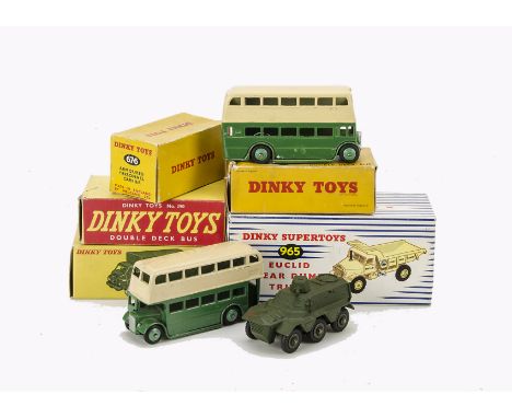 Dinky Commercial & Military Vehicles, 290 Double Deck Bus (2), 676 Armoured Personnel Carrier, 621 3-Ton Army Wagon, 965 Eucl