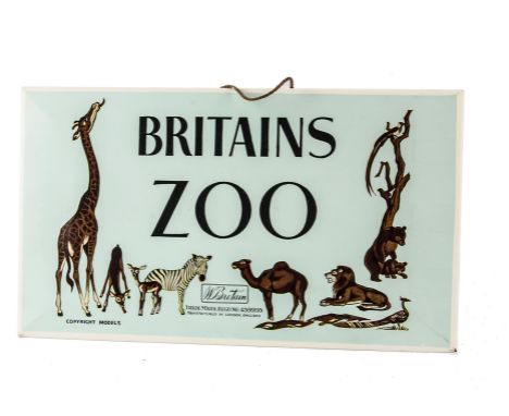 Britains Zoo shop display sign, tinplate, 55x270mm, 1959 version G
Light scratches to the front of the sign and the metal rim