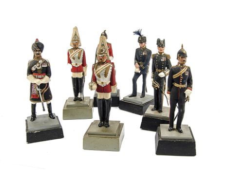 150mm plaster figures of Britains Army officers by Howard Willetts, 1950s, on wooden plinths, P-F (7)