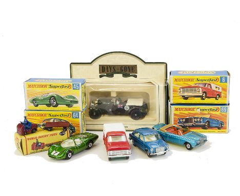 A Dublo Dinky Toys 076 Lansing Bagnall Tractor & Trailer, Matchbox Superfast 45, 64, 6 and 69, Lledo Bentley, in original box