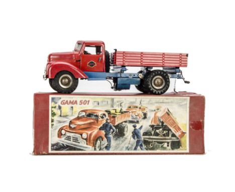 A Gama 501 Tinplate Clockwork & Battery-Operated Tilting Truck, large and impressive model with clockwork motor, electric lig