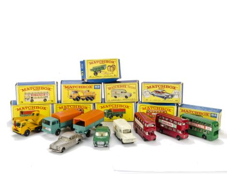 1960s Matchbox Series Vehicles, including No.5d Routemaster BP (2), No.1e Mercedes Truck, No.63c Dodge Crane, No.14c Bedford 