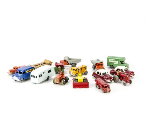 Matchbox 1:75 Series Cars and Commercials; No 6 Tipper Lorry (2), No 8 red Tractor, without blade, No 18 yellow Tractor with 