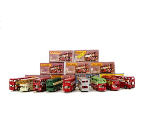 Matchbox Superfast MB17 The Londoner, twenty seven examples, variations include Impel 76, Bentall’s, Jacob’s Biscuits, Beefea