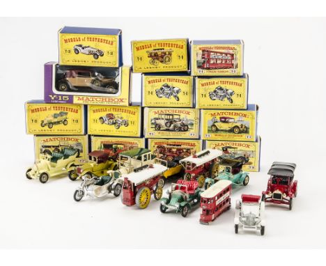 Matchbox Models Of Yesteryear, including Y-3 Tramcar, Y-8 Sunbeam Motorcycle (2), Y-9 Showman’s Engine (2), Y-16 Spyker, Y-2 
