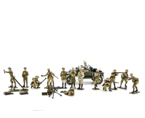 Boxed Toy Army Workshop World War 1 Desert Patrol car, British 3 inch mortar and crew and officers (3), Gurkha patrol with of