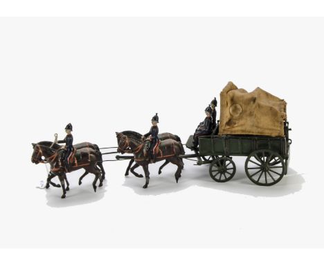 Britains set 145 RAMC wagon, 1930s version, in light harness with seated men, F-G
1 helmet ball missing, some general light p