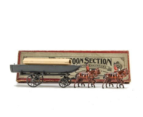 Britains set 203 Pontoon Section Royal Engineers, light harness, in Whisstock box, G in F box
Small areas of tarnished paint 