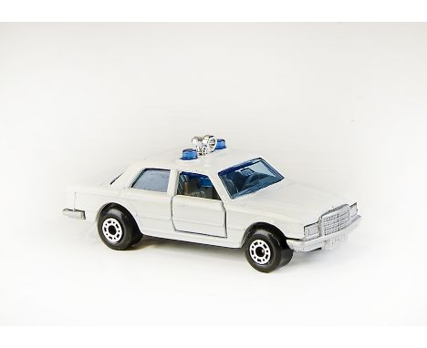 Pre-Production Matchbox Superfast MB56 Mercedes 450SEL Police Car, white body, no tampo, blue windows and roof light, chrome 