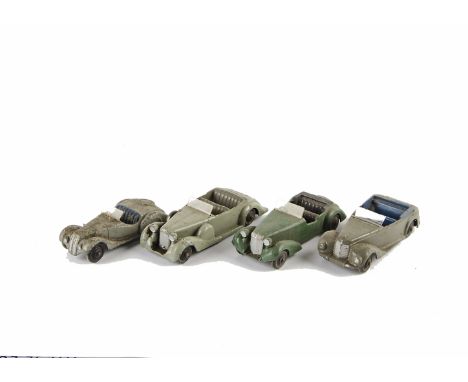 38 Series Dinky Toy Cars, 38c Lagonda Sports Tourer, light grey body, mid-grey seats, 38d Alvis Sports Tourer, dark green bod