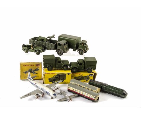 Dinky Toys Military, Planes & Trains, including 641 Cargo Truck, 674 Austin Champ, in original boxes, loose 641 Cargo Truck, 