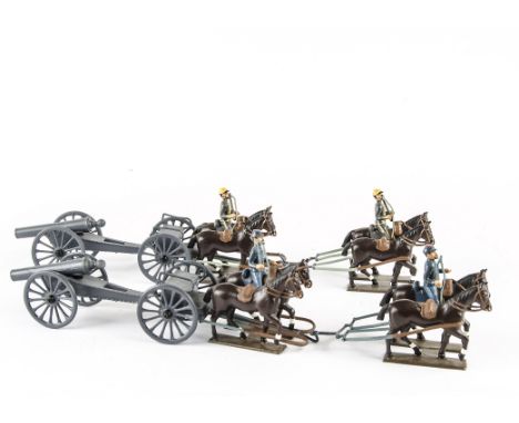 Mignot recent production boxed US Confederate and US Army Gun Team sets, each including 4 horses and 2 riders, VG/Mint in VG/