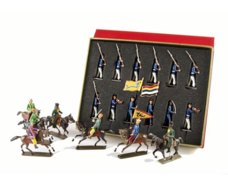 Mignot recent production boxed 5 pce set of Chinese Cavalry with additional (2) post WW2 version figures, and 157 Chinese Arm