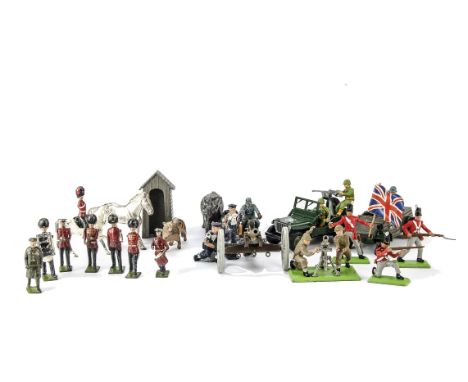 Lot of mainly Britains plastic soldiers, Deetail Napoleonics (24 inc cannon), Deetail Germans (10), 3 WW2 vehicles, some Timp